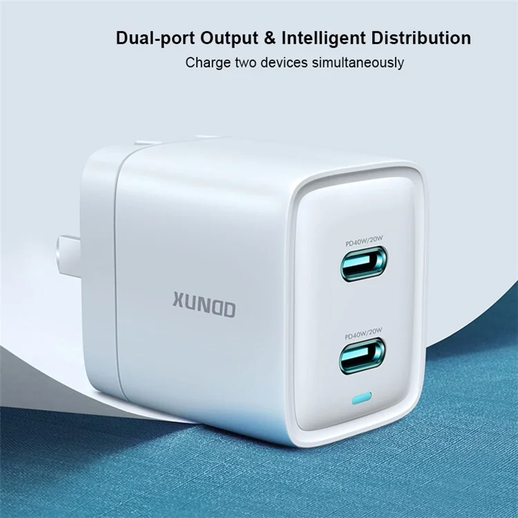 XUNDD XDCH-043 40W PD Fast Charging GaN Phone Charger Fireproof PC Dual Type-C Wall Charger - Spina CN