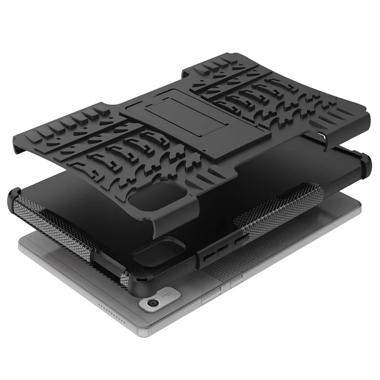 Para Lenovo Tab M9 Padrão de Pneu Kickstand Caso PC+TPU Tampa de Tablet à Prova de Choque - Preto