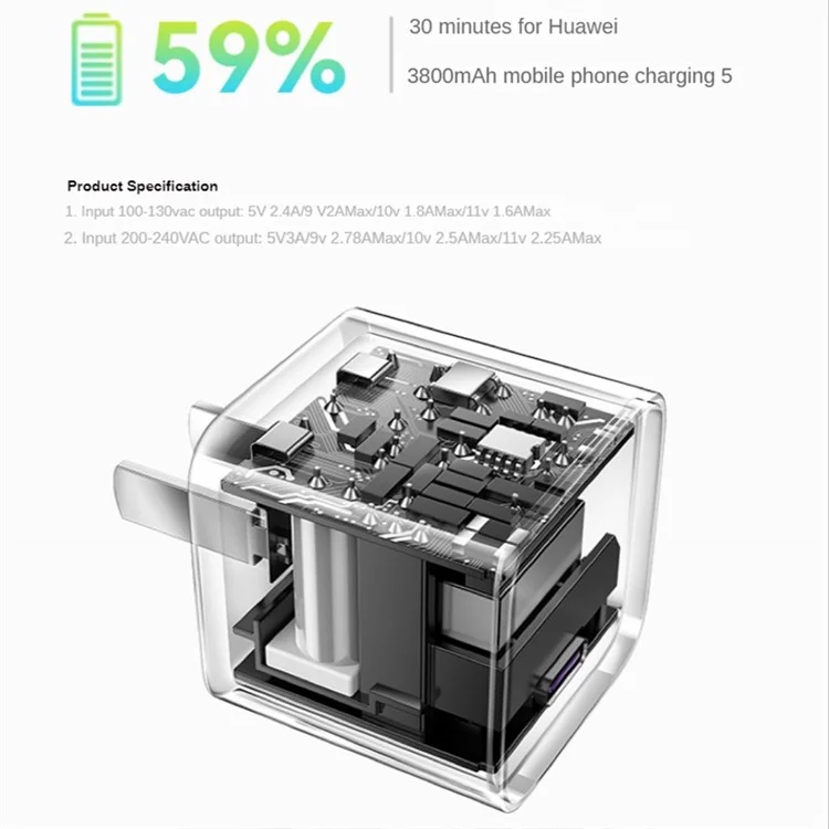 HUAWEI P0011 Mini Super Fast Charger (Max 25W) USB-C Portable Charger Adapter with Type-C to Type-C Cable (Spina CN)