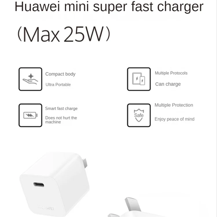 HUAWEI P0011 Mini Super Fast Charger (Max 25W) USB-C Portable Charger Adapter with Type-C to Type-C Cable (Spina CN)