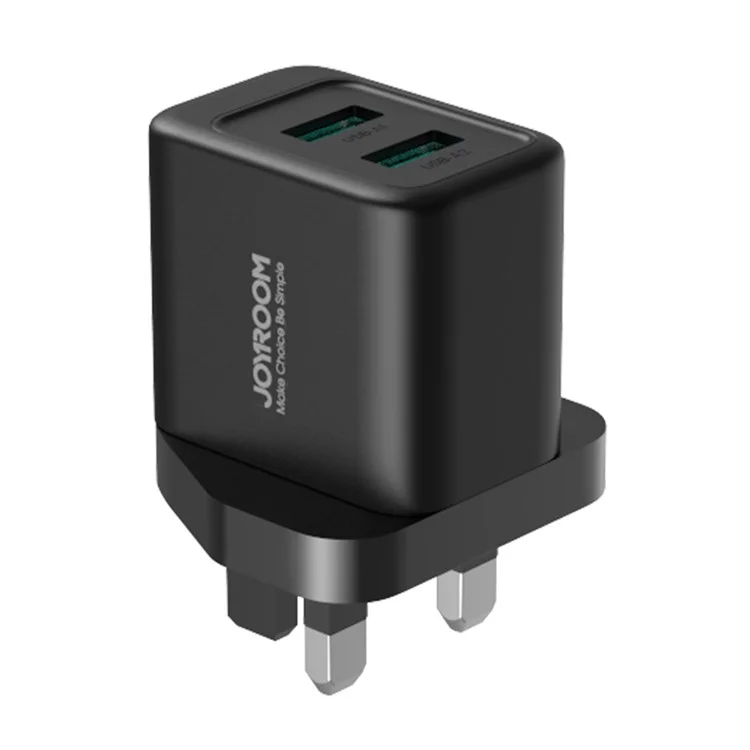 JOYROOM TCN01 2.4A 2USB Fast Charger Adapter Porta Caricabatterie da Muro Portatile Mini per Cellulari (Spina UK) - Nero