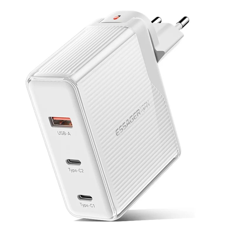 Essager 100W Gan Charger Adaptador 2 Tipo-c+1 USB-A Carregador de Parede Caragem Bloco Portálo - Branco / Plugue da ue