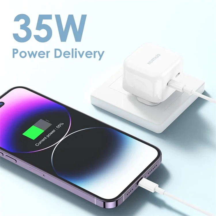 NORTHJO NOGAN3502 PD 35W GaN Fast Charger Dual Type-C PPS Charging Station Adapter - Blanco / Enchufe del Reino Unido