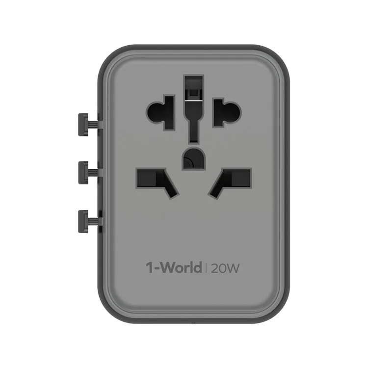 Momax 1 World Universal Travel Adapter da 20W PD Blocco di Ricarica Veloce AC+1C+2A Caricatore a Parete in Tutto il Mondo - Nero