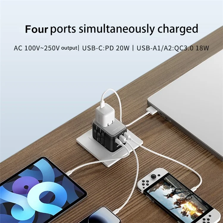 MOMAX 1-World Universal Travel Adapter 20W PD Блок Быстрого Зарядки AC+1C+2A Worldwide Wall Charger - Черный