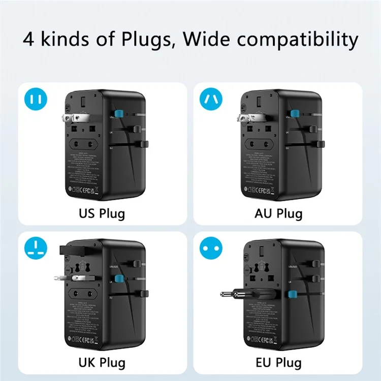 MOMAX 1-welt Universal Travel Adapter 20W PD Schnelle Ladeblock AC+1C+2A Worldwide Wandladegerät - Schwarz