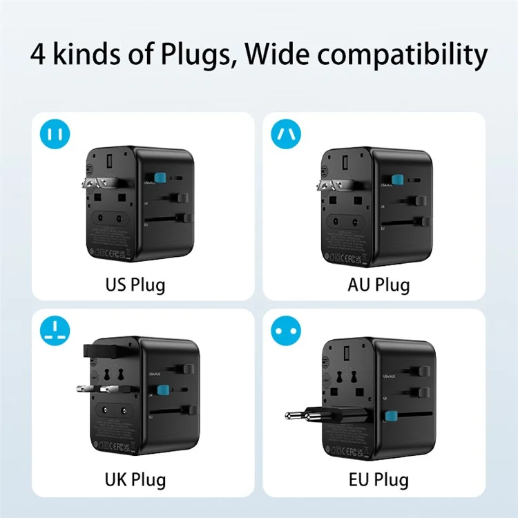 MOMAX 1-world PD 17W Charger Mural 4-port + Adaptateur de Voyage de Voyage AC Station de Charge Rapide - Noir