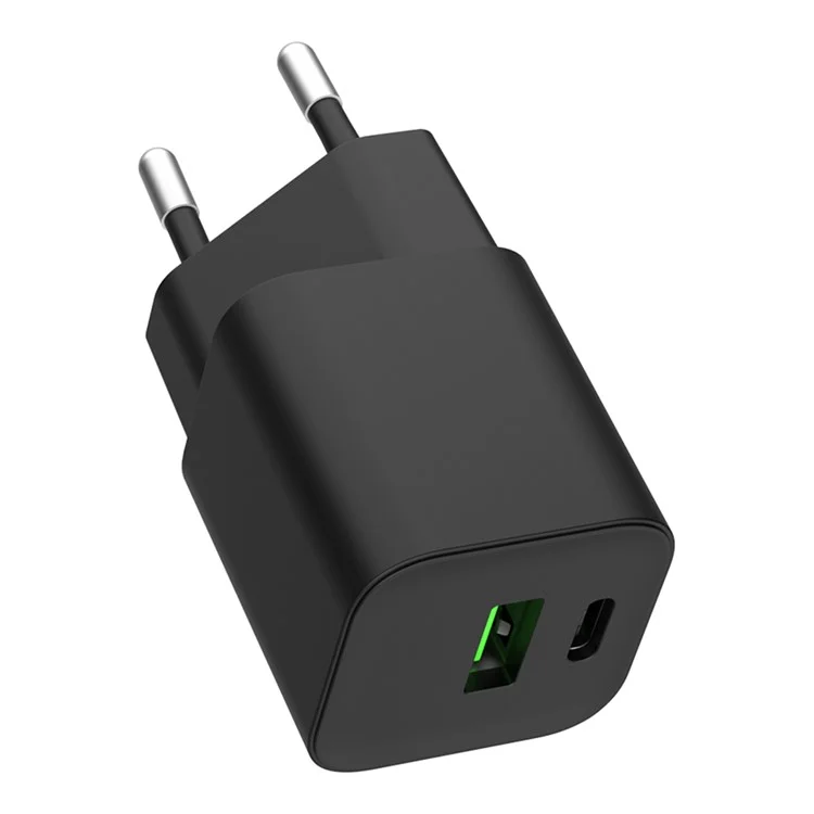 Объемная покупка 30 Вт PD / PPS 18 Вт QC3.0 GAN Зарядное устройство-адаптер, USB-A + Type-C двухпортовый мини-настенное зарядное устройство для телефона, Евро-вилка (CE, RoHS, ERP, CB, KC, KCC) - черный