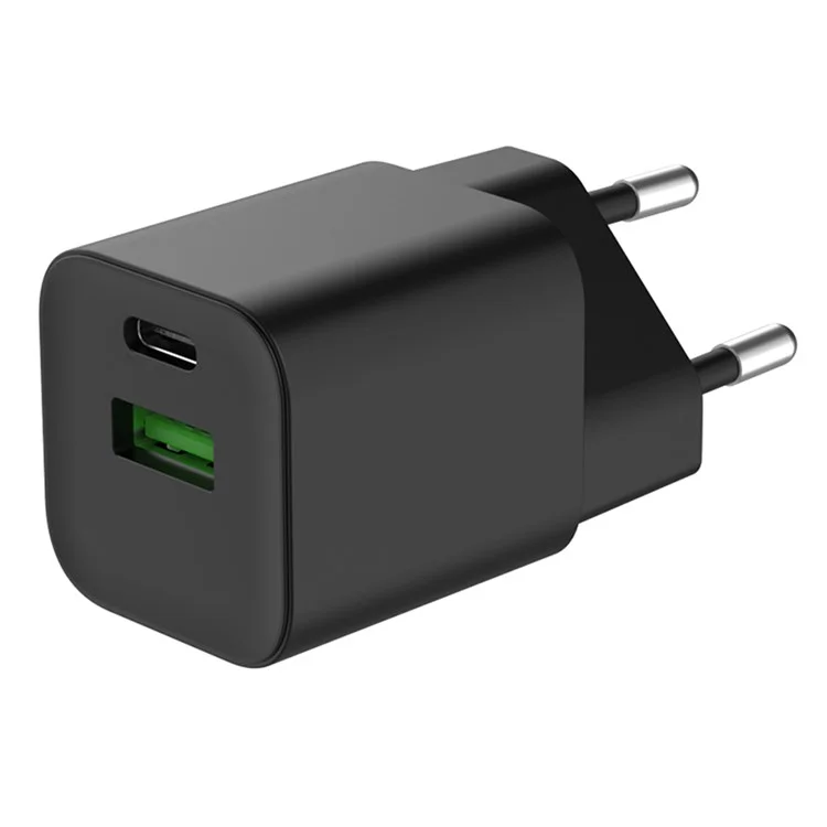 Объемная покупка 30 Вт PD / PPS 18 Вт QC3.0 GAN Зарядное устройство-адаптер, USB-A + Type-C двухпортовый мини-настенное зарядное устройство для телефона, Евро-вилка (CE, RoHS, ERP, CB, KC, KCC) - черный