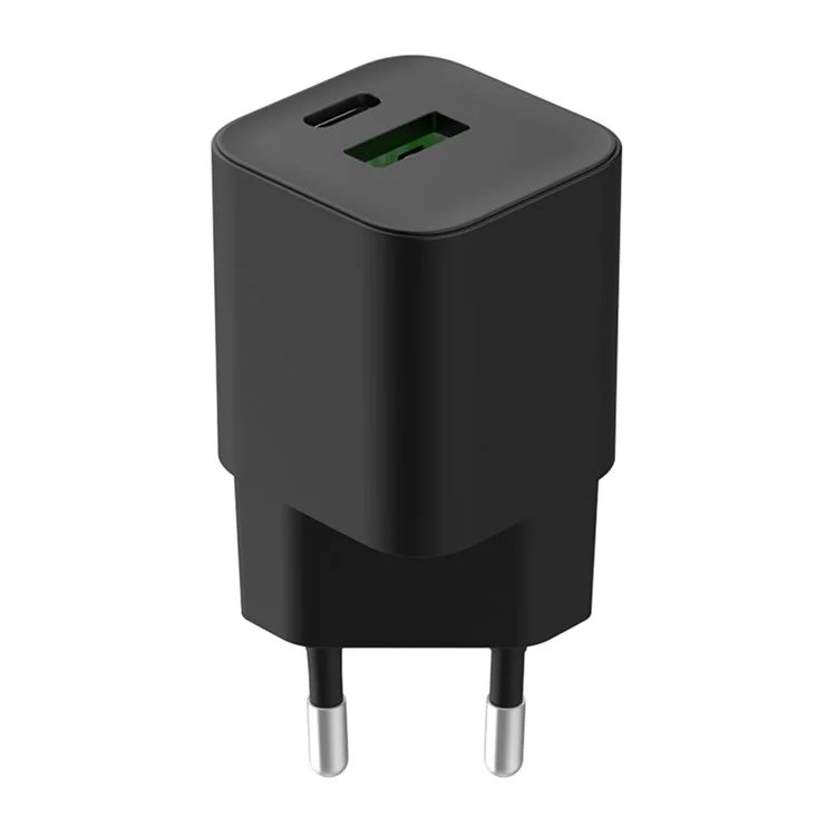 Объемная покупка 30 Вт PD / PPS 18 Вт QC3.0 GAN Зарядное устройство-адаптер, USB-A + Type-C двухпортовый мини-настенное зарядное устройство для телефона, Евро-вилка (CE, RoHS, ERP, CB, KC, KCC) - черный