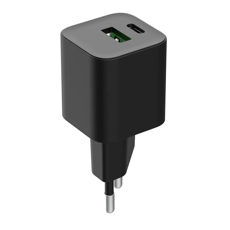 Объемная покупка 30 Вт PD / PPS 18 Вт QC3.0 GAN Зарядное устройство-адаптер, USB-A + Type-C двухпортовый мини-настенное зарядное устройство для телефона, Евро-вилка (CE, RoHS, ERP, CB, KC, KCC) - черный