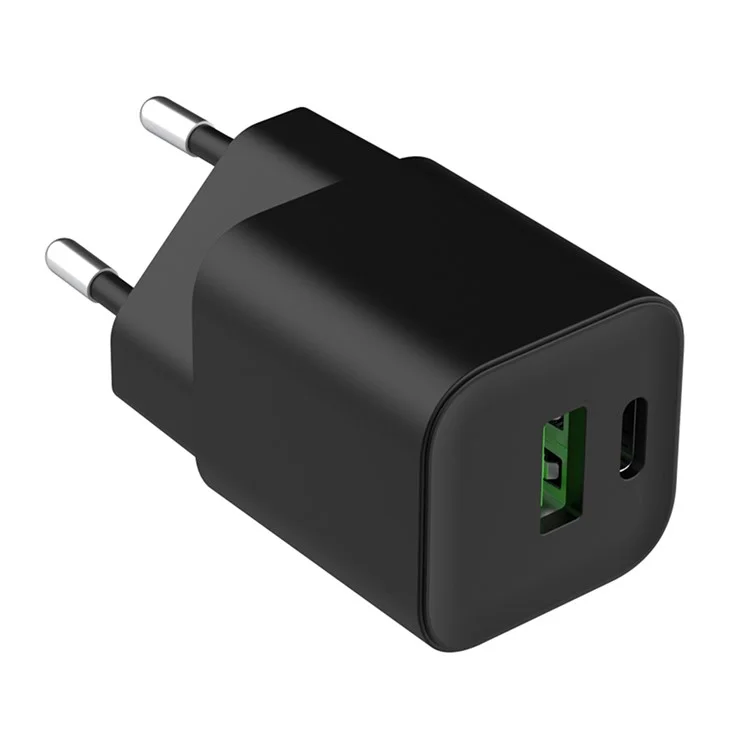 Объемная покупка 30 Вт PD / PPS 18 Вт QC3.0 GAN Зарядное устройство-адаптер, USB-A + Type-C двухпортовый мини-настенное зарядное устройство для телефона, Евро-вилка (CE, RoHS, ERP, CB, KC, KCC) - черный