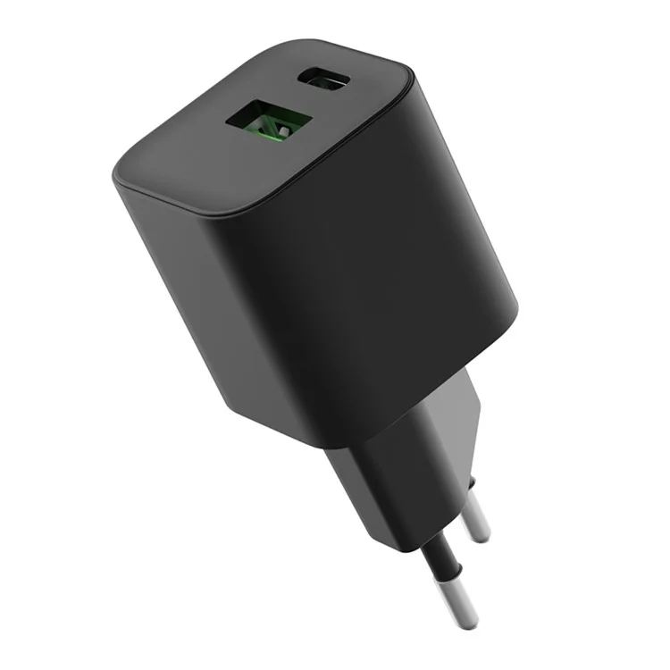 Объемная покупка 30 Вт PD / PPS 18 Вт QC3.0 GAN Зарядное устройство-адаптер, USB-A + Type-C двухпортовый мини-настенное зарядное устройство для телефона, Евро-вилка (CE, RoHS, ERP, CB, KC, KCC) - черный