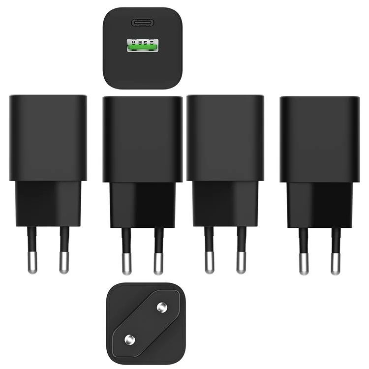 Объемная покупка 30 Вт PD / PPS 18 Вт QC3.0 GAN Зарядное устройство-адаптер, USB-A + Type-C двухпортовый мини-настенное зарядное устройство для телефона, Евро-вилка (CE, RoHS, ERP, CB, KC, KCC) - черный