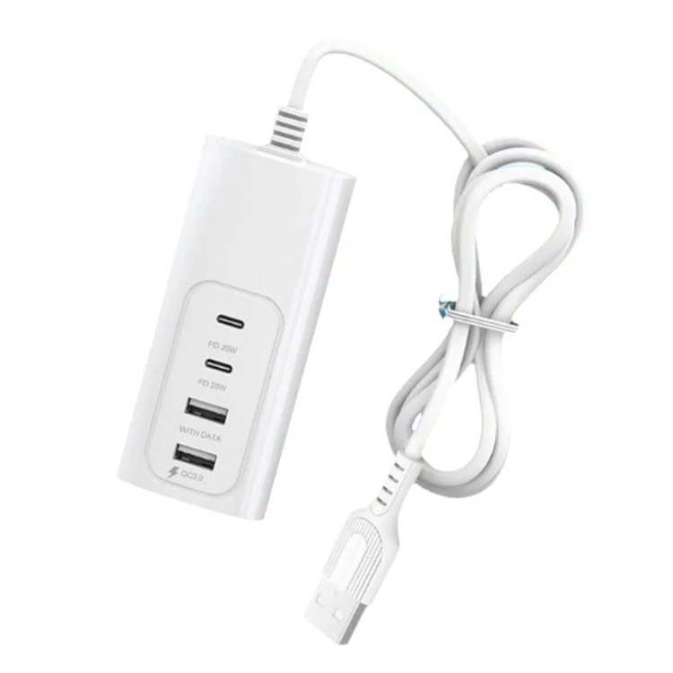 Chargeur multi-ports 0,3 m USB PD 25 W avec prise de charge rapide, 2 ports USB et 2 ports Type-C pour smartphone et tablette