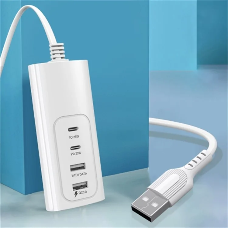 Chargeur multi-ports 0,3 m USB PD 25 W avec prise de charge rapide, 2 ports USB et 2 ports Type-C pour smartphone et tablette