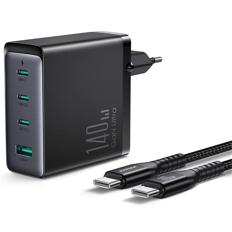 JOYROOM TCG05 140W GaN EU Plug Charger USB + 3*Type-C Phone Tablet Fast Charging Adapter with Type-C to Type-C Cable