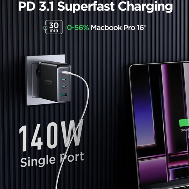 JOYROOM TCG05 140W GaN EU Plug Charger USB + 3*Type-C Phone Tablet Fast Charging Adapter with Type-C to Type-C Cable