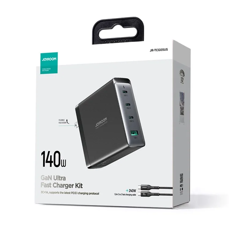 JOYROOM TCG05 140 Вт GaN Super Fast Charge US Plug Charger USB+3*Type-C Charging Adapter с кабелем Type-C - Type-C