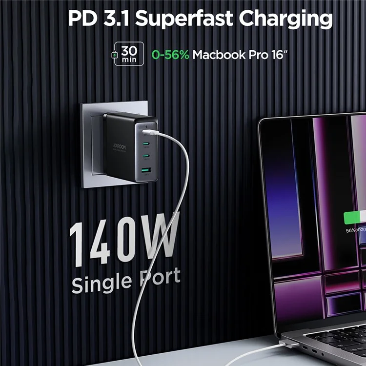 JOYROOM TCG05 140 Вт GaN Super Fast Charge US Plug Charger USB+3*Type-C Charging Adapter с кабелем Type-C - Type-C