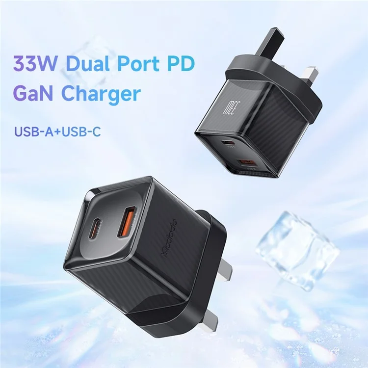 MCDODO CH-414 UK Plug 33W GaN USB+Type-C Wall Charger Fireproof PC Phone Charging Adapter - Black