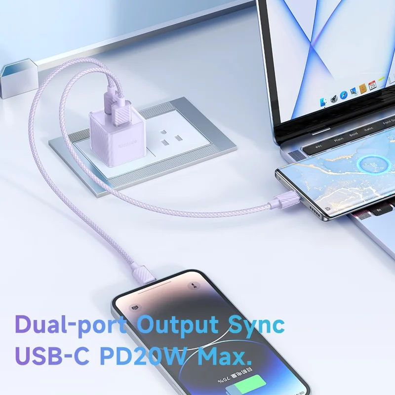MCDODO CH-413 US Plug 33W GaN USB+Type-C Fireproof PC Wall Charger Phone Charging Adapter - Purple