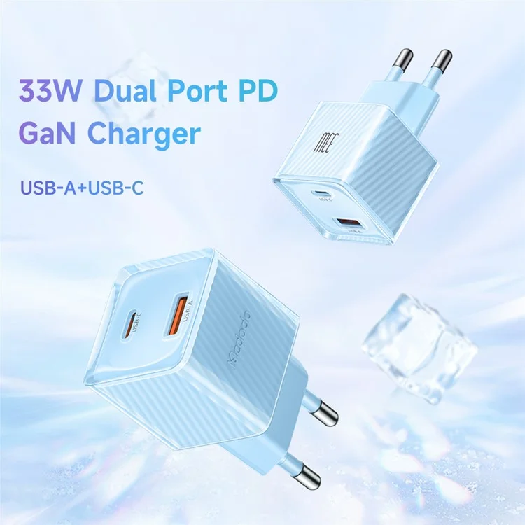 MCDODO CH-415 33W GaN USB+Type-C EU Plug Wall Charger Fireproof PC Phone Tablet Power Adapter - Blue