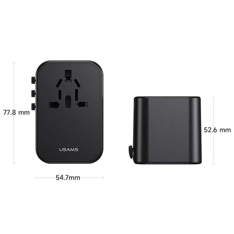 USAMS US-CC199 T62 65W GaN Fast Charging Phone Charger Dual Type-C+USB-A Universal Charger (US / AU / UK / EU Plug)