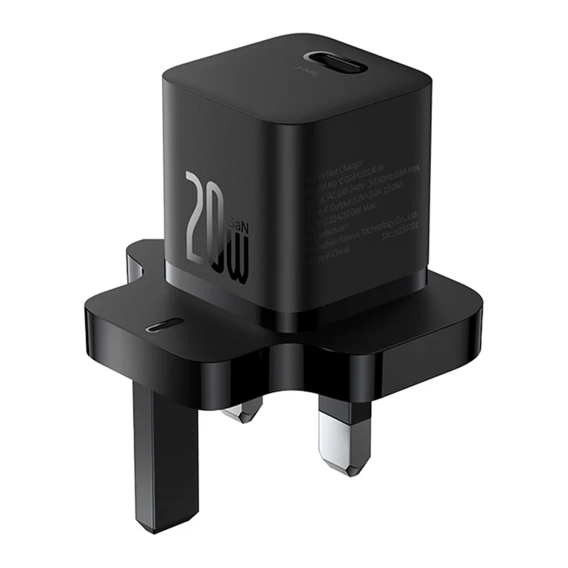 BASEUS GaN5 Mini Fast Charger Portable Type-C 20W Wall Charger Adapter, UK Plug - Black