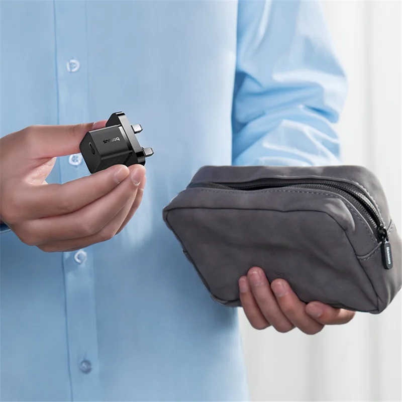 BASEUS GaN5 Mini Fast Charger Portable Type-C 20W Wall Charger Adapter, UK Plug - Black