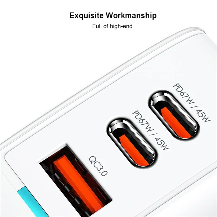 XUNDD XDCH-055 67W Fast Charging Adapter Dual Type-C+USB-A 3.0 Wall Charger - Spina CN+UK