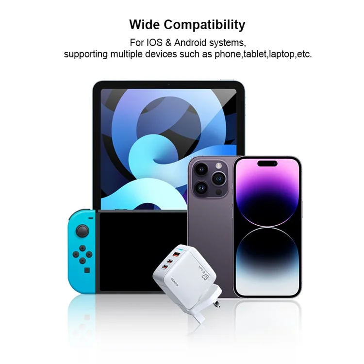 XUNDD XDCH-055 67W Fast Charging Adapter Dual Type-C+USB-A 3.0 Wall Charger - Spina CN+UK