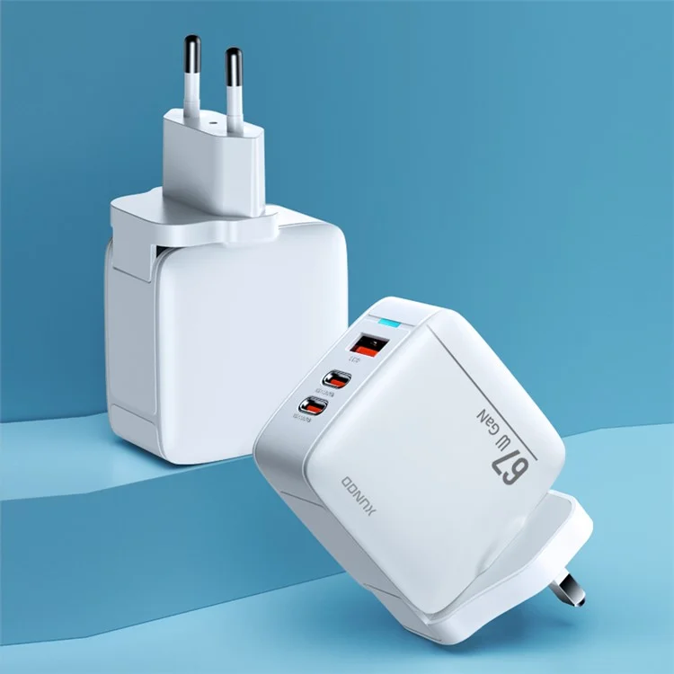 XUNDD XDCH-055 67W Fast Charging Adapter Dual Type-C+USB-A 3.0 Wall Charger - Spina CN+UK