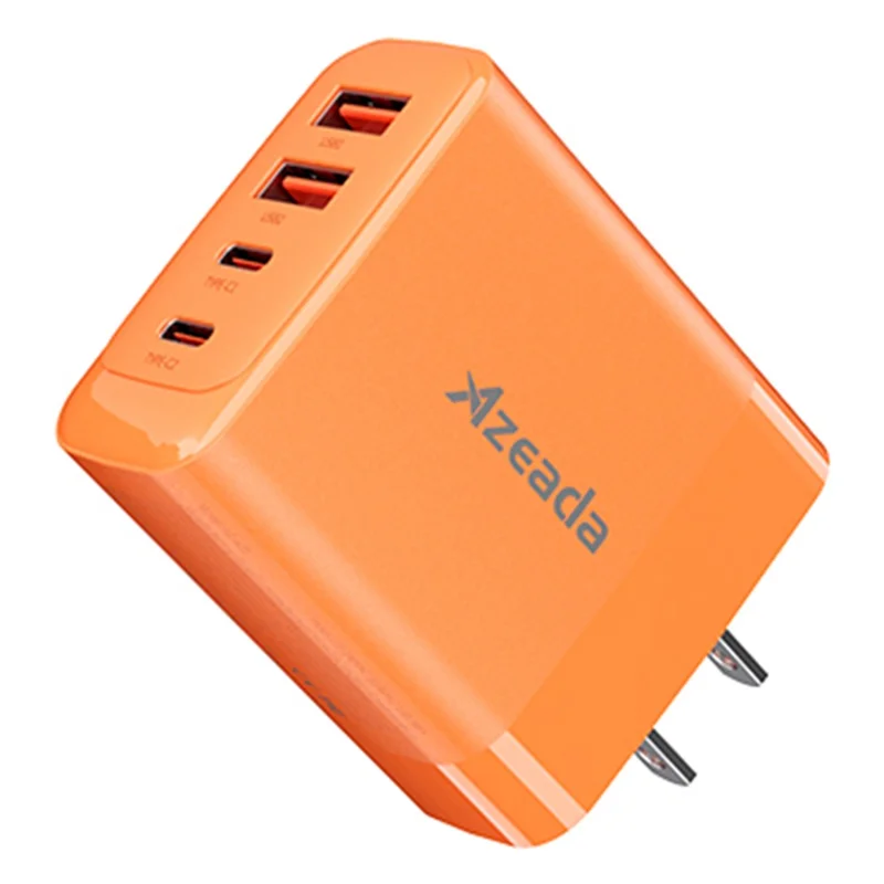 AZEADA 65W Fast Charging Adapter 2 Type-C + 2 USB Portable GaN Wall Charger - Orange / US Plug