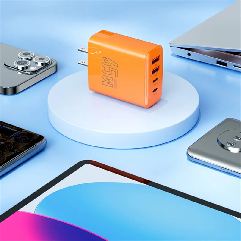 AZEADA 65W Fast Charging Adapter 2 Type-C + 2 USB Portable GaN Wall Charger - Orange / US Plug