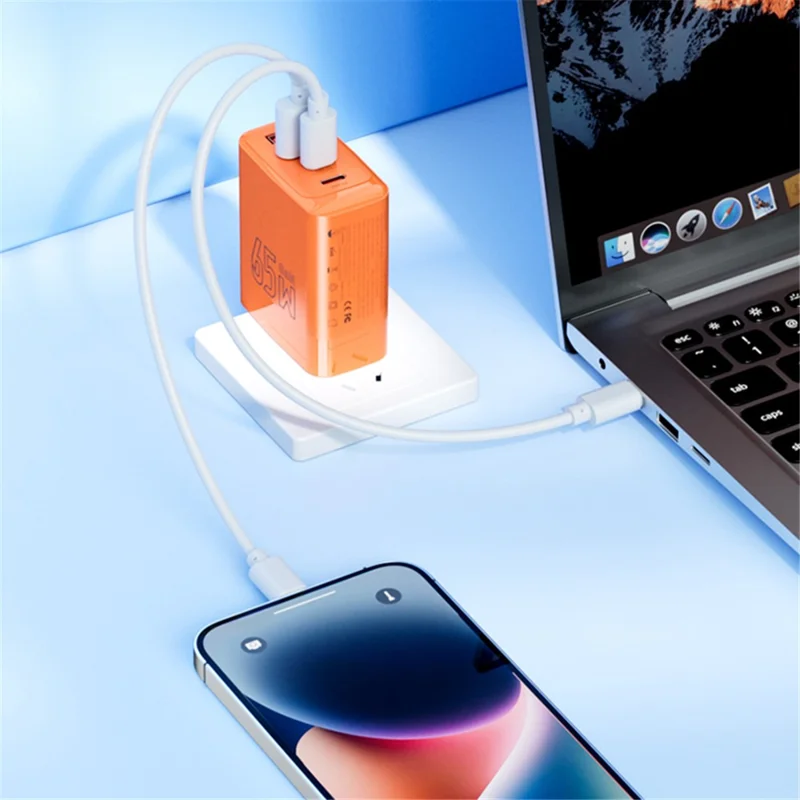 AZEADA Adattatore di Ricarica Rapida da 65W con 2 Type-C + 2 USB, Caricabatterie da Parete Portatile GaN - Bianco / Spina USA