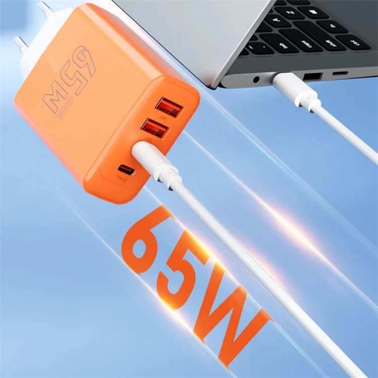 AZEADA 65W Fast Charging Adapter 2 Type-C + 2 USB Portable GaN Wall Charger - Orange / EU Plug