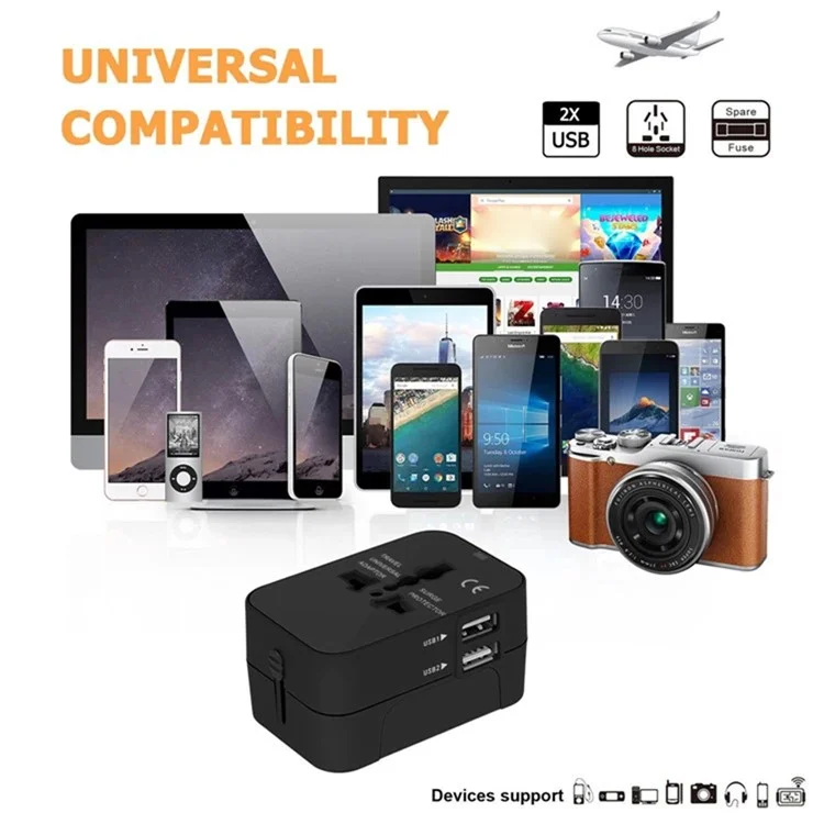 Adaptateur de Voyage Universel AU / Royaume-uni / US / Convertisseur de Bouchons EU Avec Des Ports USB 2.1A