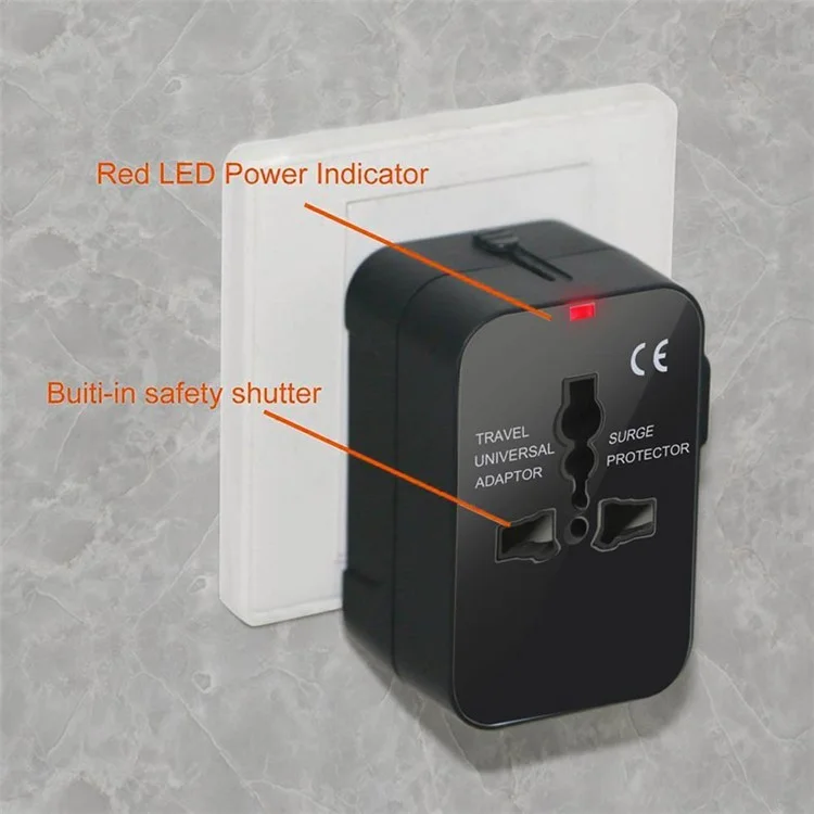 Universal Travel Adapter AU / UK / US / EU Plug Converter with 2.1A Dual USB Ports