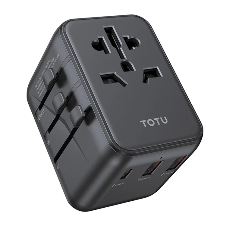 Totu 635DQ Universal Travel Adapter PD 20W Блок Быстрого Зарядки Gan Gan Worldwide Waller с 1 USB-C+2 Портами USB-A - Черный