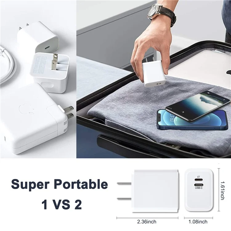 PD 20W Type-C + 8-Pin Fast Charging Phone Charger Power Adapter - US Plug