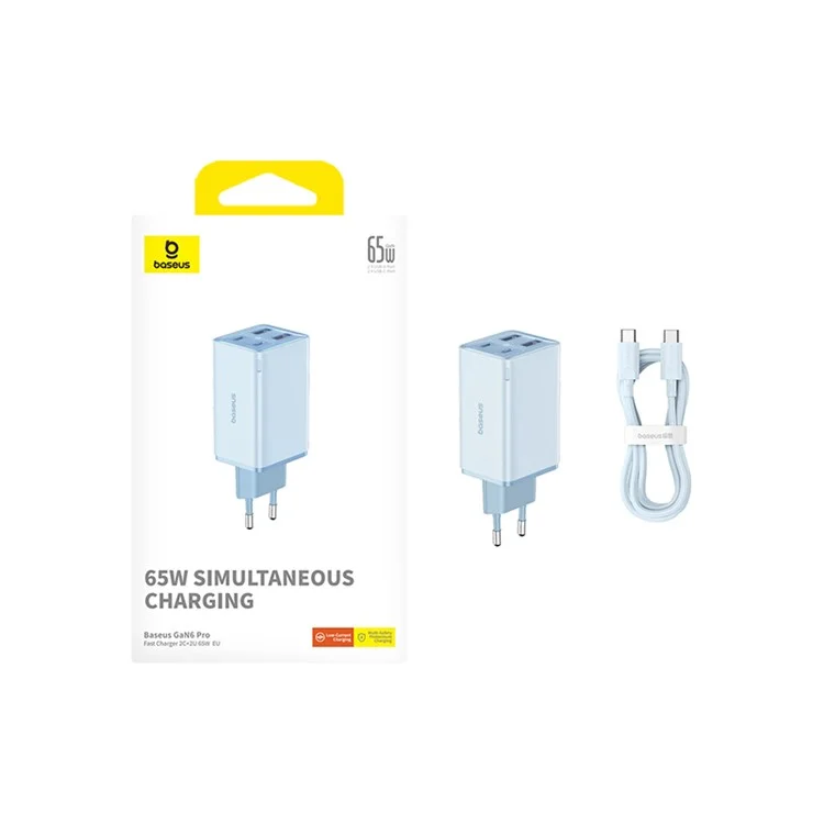 Adaptateur de Chargeur Rapide Baseus Gan6 Pro 65W - Bleu