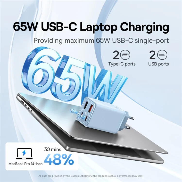 Adaptateur de Chargeur Rapide Baseus Gan6 Pro 65W - Bleu