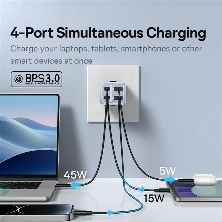 Adaptateur de Chargeur Rapide Baseus Gan6 Pro 65W - Bleu