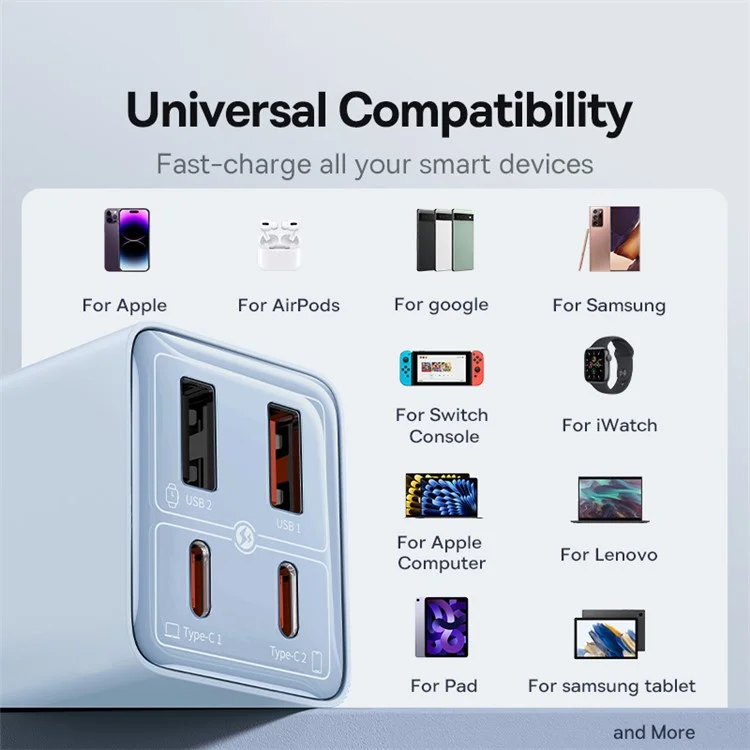 Adaptateur de Chargeur Rapide Baseus Gan6 Pro 65W - Bleu