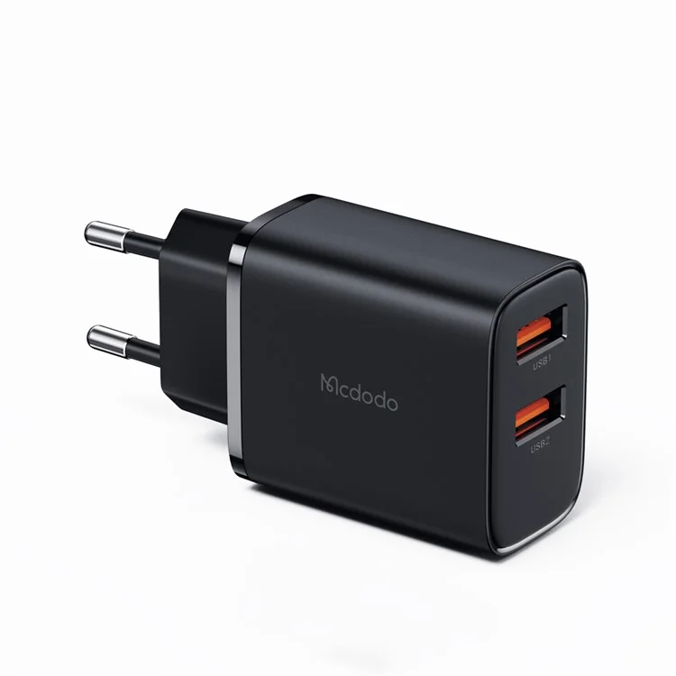 MCDODO Beryllium CH-5070 12W Wall Charger 2 USB-A 2.4A Travel Charger Adapter, Spina UE (Nero)