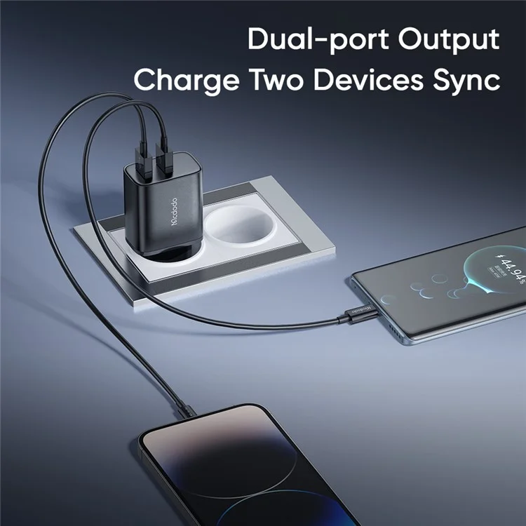 MCDODO Beryllium CH-5071 2 USB-A 2.4A Wall Charger Set con Cavo USB a iP 12W Caricabatterie da Viaggio, Spina EU (Nero)