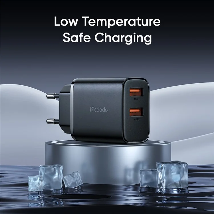 MCDODO Beryllium CH-5071 2 USB-A 2.4A Wall Charger Set con Cavo USB a iP 12W Caricabatterie da Viaggio, Spina EU (Nero)