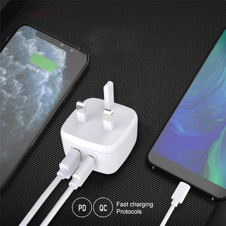 ZUZG ZC-UW01BS PD+QC3.0 Dual Port Wall Charger Portable Power Adapter, UK Stecker