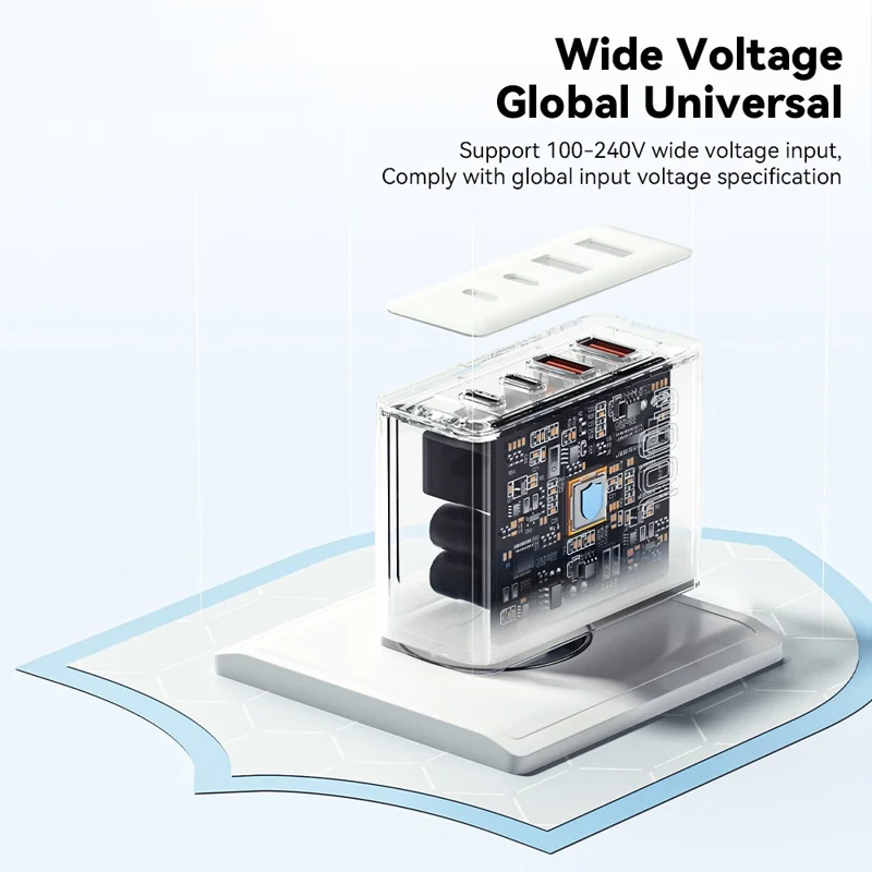 ESSAGER ES-CD37 100W Quick Charger Adapter 2 USB-C + 2 USB-A Multi-Port Charging Station - Black / EU Plug